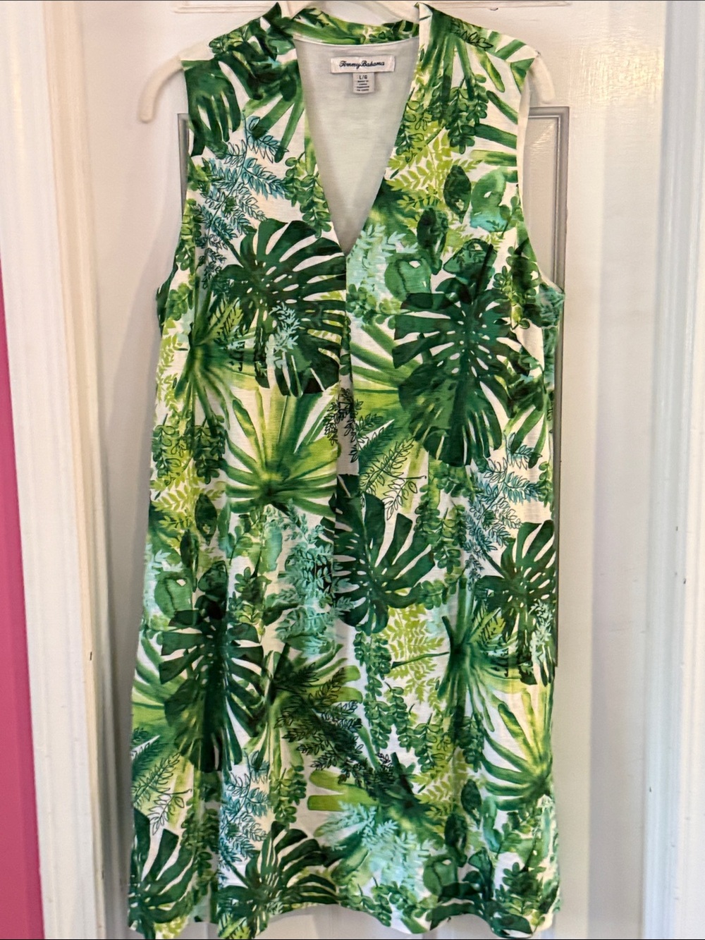 Tommy Bahama Green Tropical Leaf V-Neck Midi Dress